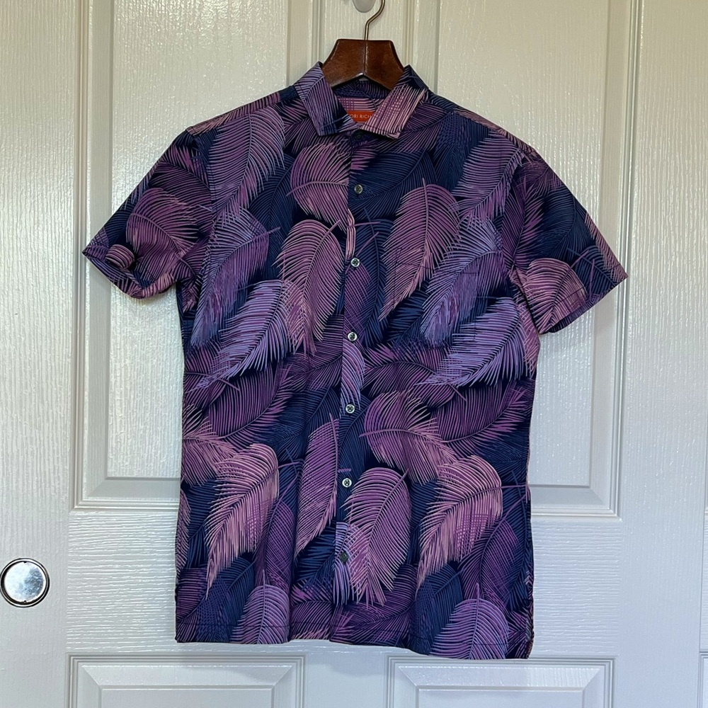 Tori Richard short sleeve purple / violet palms print shirt